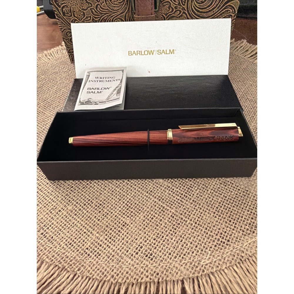 Vintage Sunwest Bank Ballpoint Pen Barlow Salm Quality Wood grain & Gold